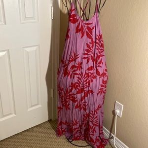 Tropical pink maxi dress, adjustable spaghetti strap